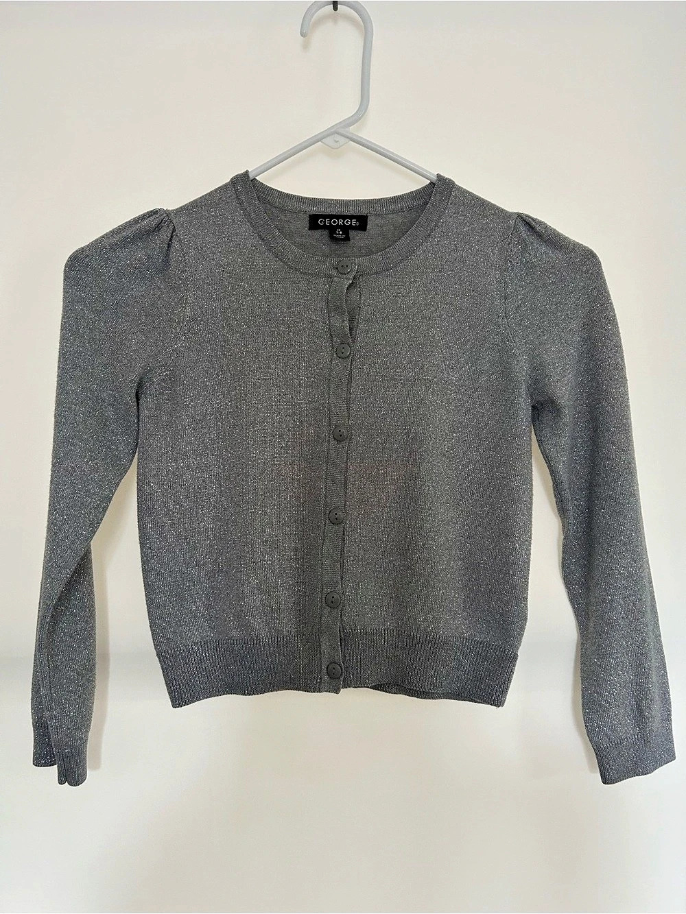 Big Kids Size Medium 7-8 Grey Sparkly Button Down Cardigan Sweater12